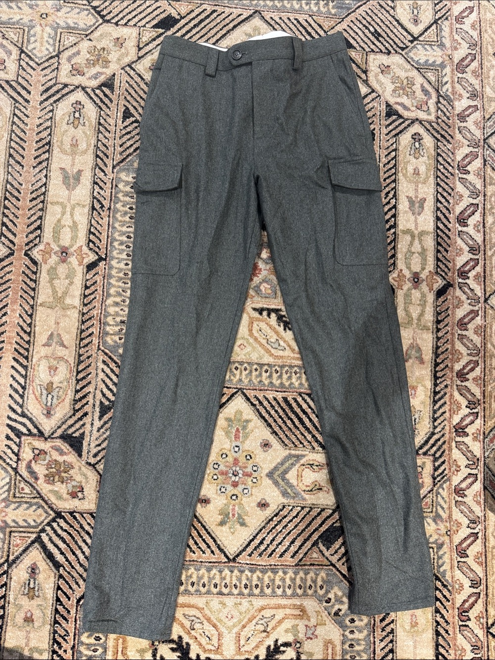 Brunello Cucinelli Men's Gray green hue leisure fit Cargo Trousers 34”unisex